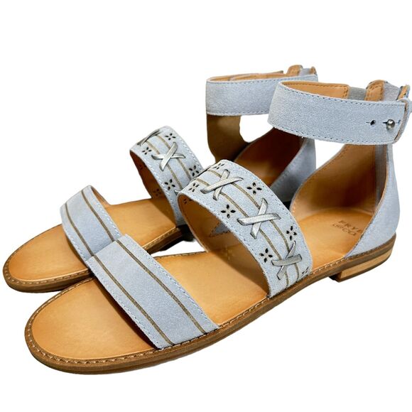 Frye & Co Port to Band Sandal Leather Sandal Ice Blue Women 7.5M NWB Ankle Strap - Picture 2 of 9